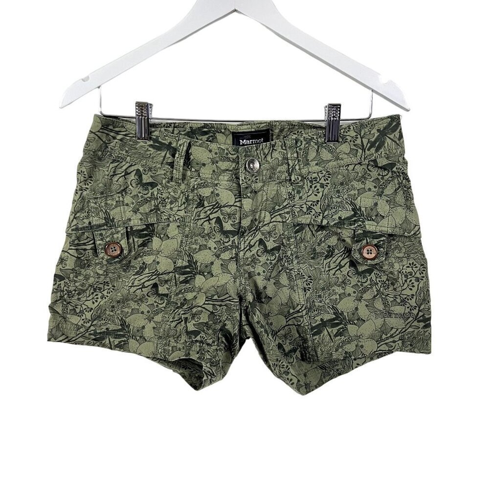 Marmot Ginny Green Shorts Floral Nature Print Pockets Hiking Walking size 6